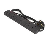 kenable Surge Protected 6 Gang Extension Lead with 2m Cable | UK Power Strip with 13A Fused Plug | 3250W Max Load | Black Mains Socket Outlet for Home Office