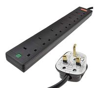 kenable Surge Protected 6 Gang Way Mains Extension Socket UK 13A Black 1m