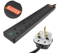 Kenable Surge Protected 6 Gang Way Mains Extension Socket Uk 13A Black 5M