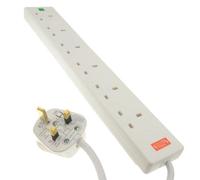 Kenable Surge Protected 6 Gang Way Mains Extension Socket Uk 13A White 2M