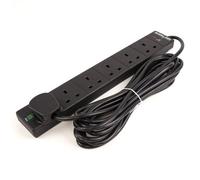 kenable Surge Protected 6 Gang Extension Lead UK Power Strip with 5m Cable Black | 13A Fused Plug | 3250W Max Load | Wall Mountable | BS1363/A Certified