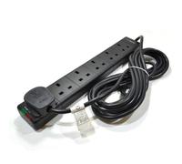 Surge Protected 6 Gang Way Mains Extension with Neon Lights Black 5m