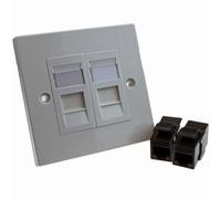 Kenable Through Coupler Keystone Faceplate Cat5E 2 Port Rj45 Socket Network Plate