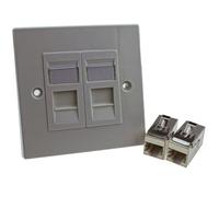 Kenable Through Coupler Keystone Faceplate Cat6A Shielded Ftp 2 Port Rj45 Network Plate