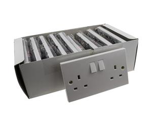 kenable UK Mains Socket Double 2 Gang Outlet Single Pole Switched 13A White Faceplate BS1363 Compliant 145mm - 10 Pack