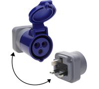 Kenable | UK Plug to 16A Commando Socket Adapter | Caravan Site Power Electric Hook Up | Blue and Grey