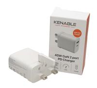 kenable USB 45W UK Mains Power GaN Wall Phone/Laptop Charger USB-C (45W) USB-A (18W) PD/PPS FAST CHARGER