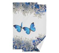 KENADVI Blue Butterfly Hand Towels for Bathroom Set of 2 Soft Absorbent Spring White Flower Elegant Nature Floral Kitchen Towels,Decorative Bathroom Towels for Bath Guest Spa Face Hair Gym 14"x28"