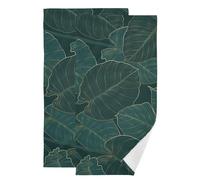 KENADVI Tropical Summer Leaf Hand Towels for Bathroom Set of 2 Soft Absorbent Green Gold Palm Leaves Botanical Dish Towels for Kitchen 14"x28" Decorative Fingertip Bathroom Towels for Bath,Face,Gym