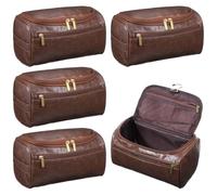 kenaeooe 4 Pcs Leather Toiletry Bag for Men Groomsmen Gifts Set with Hook Large Waterproof Travel Shaving Kit Vintage Cosmetic Bag for Father Boyfriend Anniversary