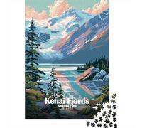Kenai Fjords National Park Poster Travel Puzzle 1000 Pieces, Retro Travel Poster Artwork, Interlocking Paper Pieces, Family Night Game for Puzzle Lovers, 38x26cm/1000pcs