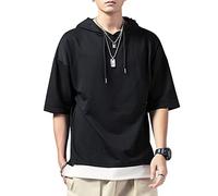 KENAIJING Men's Short Sleeve Hoodie Summer Casual T-Shirt | Men's Cotton Patchwork Short Sleeve Sweatshirts