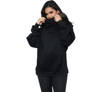 KENAIJING Womens Double Neckline Fleece Hoodie with Neck Gaiter Black