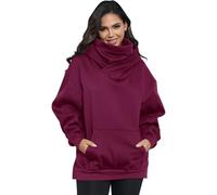 KENAIJING Womens Double Neckline Fleece Hoodie with Neck Gaiter Red