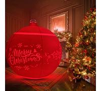 KENANLAN 24 Inch Light Up Inflatable Christmas Balls Decorations Outdoor Christmas Ornaments Xmas Blow up Ball Xmas Decorated Ball for Garden Yard Pool Porch(Red)