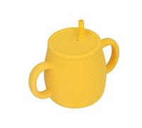 KENANLAN Baby Straw Snack Cup Silicone 2 in 1 Sippy Container with Handles for Toddlers, Soft and Flexible, Non-, 6 Months Above, Makes Eating and Drinking Easier (Yellow)