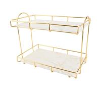 KENANLAN Bathroom Storage Rack Gold White 2 Tier Makeup Shelf Humanized Structure Non-Slip Counter Organizer (L)