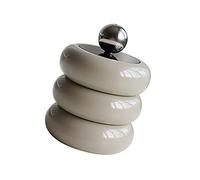 KENANLAN Handmade Resin Qtip Holder with Lid, Doughnut Shape Storage Container for Makeup, Nordic Style, Suitable as a for Family (Khaki 3 Layers)