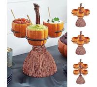 KENANLAN Mini Halloween Resin Pumpkin Bowls on Broom for Serving Snacks Salad Fruit Halloween Party Supplies Decorations (3)