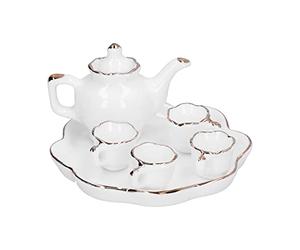 KENANLAN Miniature Tea Cup Teapot Tray Dollhouse Tea Set Decoration Kitchen Accessories, Fit for Creating a Colorful Life Scene, Perfect for Role-playing Games and Safe for Children (White)