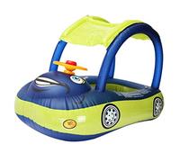 KENANLAN Toddler Pool Float Inflatable Car Baby Swim Float with Sun Canopy Thick PVC Swimming Pool Floaties for Baby Kids Summer Beach Outdoor Play (Dark blue + green)