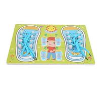 KENANLAN Wooden Learning to Tie Shoes Toy, Educational Infant Early-Learning Toy, Fine Workmanship, & Safe, For Mastering Life Skills, With Recognition (QZM-Blue green shoe laces)
