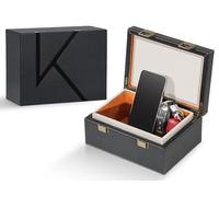 KENARK Faraday Key Fob Protector Box, RFID Signal Blocking Shielding Box for Car Keys, Anti-Theft Vintage Faraday Cage with High-Grade Protein Leather (Black, Large)