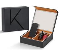 KENARK KK7 PLUS-BK Faraday Key Fob Protector Box with 2 Slots, RFID Signal Blocking Shielding Box for Car Keys, Anti-Theft Vintage Faraday Cage with High-Grade Protein Leather, Black - Size: XL