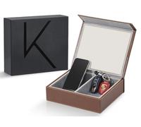 KENARK KK7 PLUS-BR 2 Slots Premium Faraday Box, Faraday Key Fob Protecting Box, Car Key Shielding Box, Smart Phone Signal Blocking Box Anti GPS Tracking Box Anti-Theft Car Key Box (Brown & Grey)