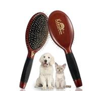 Kenchii Pet Grooming Metal Pin Brush for Dogs and Cats, Size Large, Solid Wood Handle, Non Slip Grip, Detangling and Shedding Brush for Long or Short Haired Pets, All Hair Type