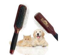 Kenchii Pet Grooming Metal Pin Brush for Dogs And Cats | Solid Wood, Non Slip Grip Detangling and Shedding Brush for Long or Short Haired Pets | Dog Brush and Cat Brush Size Large Oblong