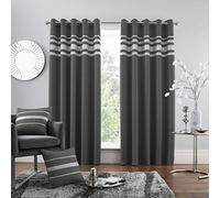 Kendal Diamante Thermal Blackout Curtains Eyelet Top Ring Top Blackout Curtain Pairs With Two Tie Backs (Charcoal, 66" x 72")