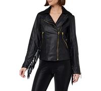 KENDALL & KYLIE Women's K&K W VGN Leather Crossed Fringe Jacket KKW3716104, Black, M, M