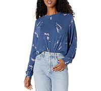 Kendall + Kylie Women's Raw Edge Bleached Crewneck Sweatshirt, French Navy, X-Large