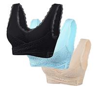 Kendally 3pc Sports Bra Set - Comfy Daisy Design Posture & Wireless Bralette, Push Up Corset Bra w/ Side Buckles - Non Wired & Lace for Older Women