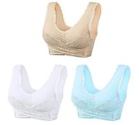Kendally Bras for Older Women Comfy Corset Bra Front Cross Side Buckle Lace Bras Wirefree Yoga Bra Push Up Underwear Firm Support Bralettes Wrap Around Bra Sports Bralette Packs of 2/3