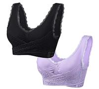 Kendally Comfy Corset Bra Front Cross Side Buckle Lace Bras Push Up Bra Firm Control Bra Wirefree Padded Bra Wrap Around Sports Bralette Stretch Everyday Bra Fitness Crop Tops for Exercise