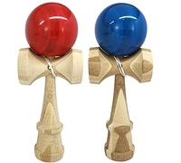KENDAMA TOY CO. 2 PACK - The Best Kendama For All Kinds Of Fun (full size) - Awesome Colors: Blue/Bamboo Red/Bamboo Set - Solid Bamboo Wood - A Tool To Create Better Hand And Eye Coordination