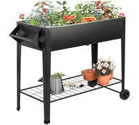 Kendane Metal Raised Garden Bed Outdoor Planter Box with Drainage Holes, Wheels, Handle and Bottom Shelf for Growing Vegetables Flowers Herbs Fruits, Plants Indoor Patio Balcony Backyard