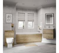 Kendel Straight Single Ended Bathroom Suite including Furniture Set with Slim Edge Basin | Autumn Oak | ABS Polished Chrome | 1700mm x 750mm