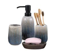 Kendiis Bathroom Accessories Sets Complete -Set 4 Pcs, Ceramic Bathroom Accessory Bath Ensemble Includes Soap Dispenser, Toothbrush Holder, Toothbrush Cup, Soap Dish for Modern Bathroom Home Decor