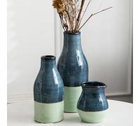 Kendiis Ceramic Vase Set 3, Blue and Green Pottery Vase for Home Decor, Two Tone Decorative Clay Vases for Dried Flower, Pampass Grass, Colored Vase for Entryway and Living Room, Centerpiece Table