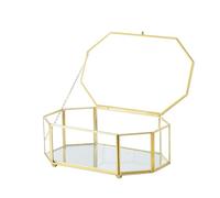 Kendiis Glass Jewelry Box, Vintage Octagon Gold Keepsake Box Organizer Box Vanity Lidded Box Home Decor Accent Decorative Box for Storage Trinket Rings Bracelet