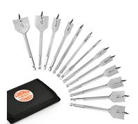 KENDO 13-Piece Spade Drill Bit Sets - Alloy Steel Paddle Flat Bit, Paddle Flat Bits for Woodworking, Hole Cutter with Quick Change Shank, Nylon Storage Pouch Included, 1/4" to 1-1/2" Inch