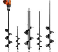 KENDO Auger Drill Bit for Planting Set of 4, Garden Ground Earth Spiral Drill Bits and Bulb Planter Tool for 3/8" Hex Drive Drill, for Post Hole Digger, Bulb Bedding Digging, Plant Rapid Planter