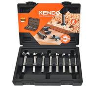 KENDO KENDO 8 Piece Forstner Bit Set, Made of Alloy Steel, Forstner Bits for Woodworking, Auger Opener Round Shank Drilling Cutting Tool for Hardwood, Softwood, Plastic, Plywood with Storage Case