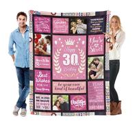 Kendt Personalised 30th Birthday Gifts for Women, Custom 30th Birthday Blanket with Photos,30 Year Old Birthday Gifts for Wife,Sister,Best Friend,30th Birthday Decorations (Pink Blanket)