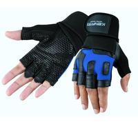 Kenfit Weight Lifting Gloves for Teens & Young Adults 18-24 - Medium Black Goat Leather Gym Gloves - Blue Elastic Padded Grip & Long Wrist Strap for Fitness Training (Black, M)