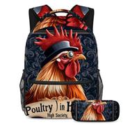 KengjuTesu 2Pcs Backpack Set Boys and Girls, Large Capacity Detective Rooster Schoolbag with Pencil Case, Perfect Daypack for Students, Teens Travel and Hiking