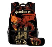 KengjuTesu 2Pcs Backpack Set Boys and Girls, Large Capacity Dragon on The Wall Schoolbag with Pencil Case, Perfect Daypack for Students, Teens Travel and Hiking